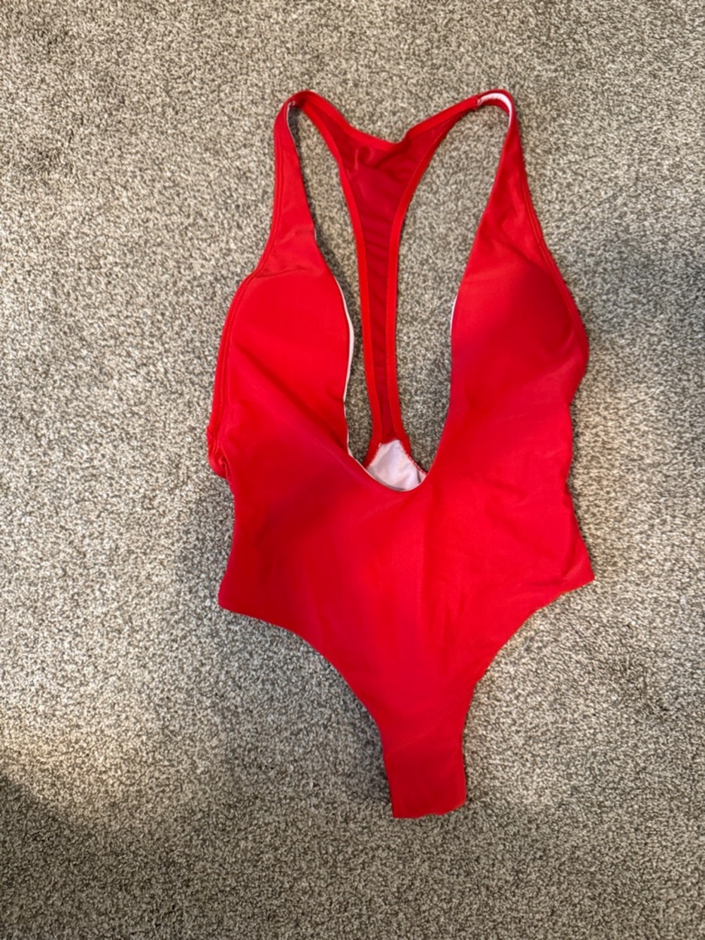 Red Deep V One-Piece Swimsuit